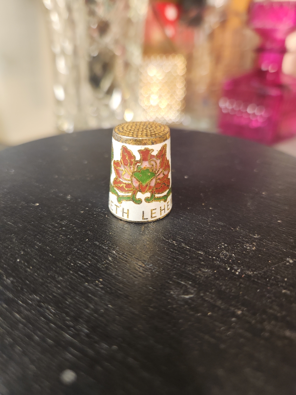 Decorative White Cloisonné Thimble with Floral Design